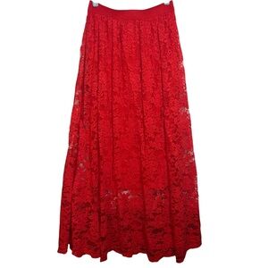 Laffaire Romantic Red Lace Maxi Skirt A-Line Full Skirt Women’s Size Large